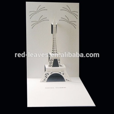 Laser cutting special The Eiffel Tower shape 3D pop up card souvenir